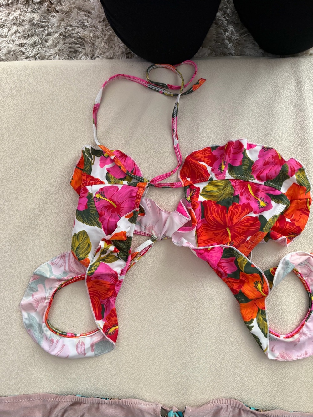 Show Me Your MuMu Pink Red Floral Cutout Bikini Top